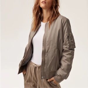 Babaton Gray Satin Bomber Jacket